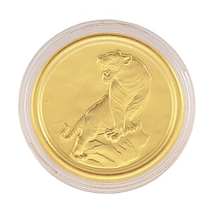 Doorbuster 24K Yellow Golden Regal Tiger Zodiac Medallion Coin Bar with Rainbow Line 100mg