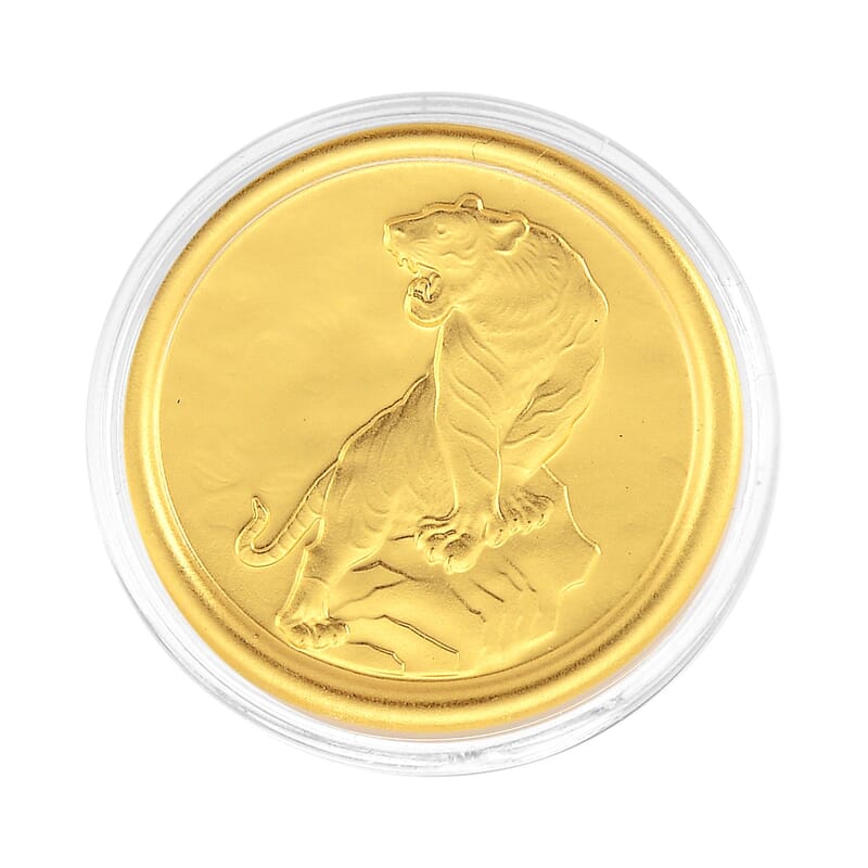 24K Yellow Golden Regal Tiger Zodiac Medallion Coin Bar with Rainbow Line 100mg