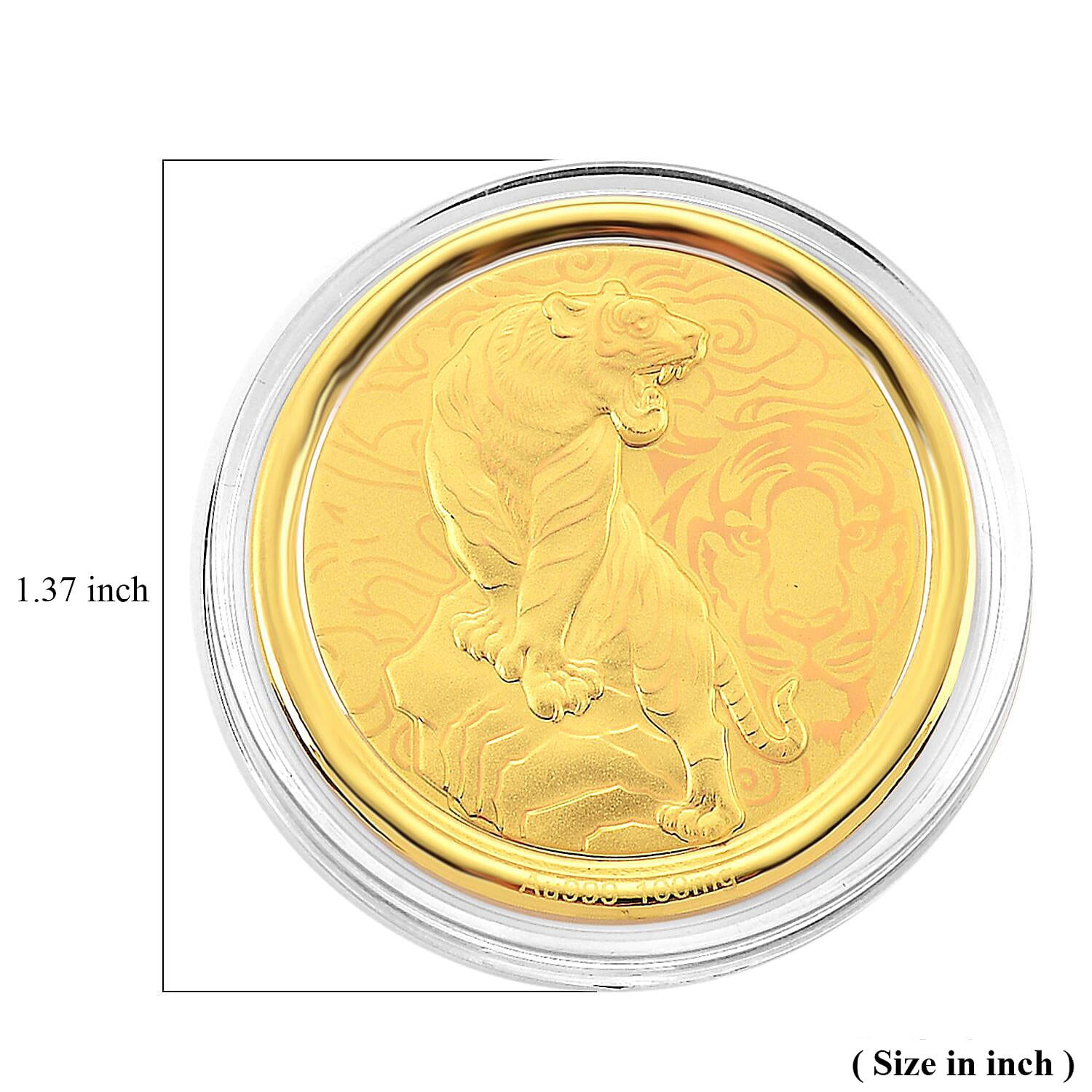 24K Yellow Golden Regal Tiger Zodiac Medallion Coin Bar with Rainbow Line 100mg