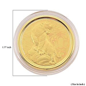 Doorbuster 24K Yellow Golden Regal Tiger Zodiac Medallion Coin Bar with Rainbow Line 100mg