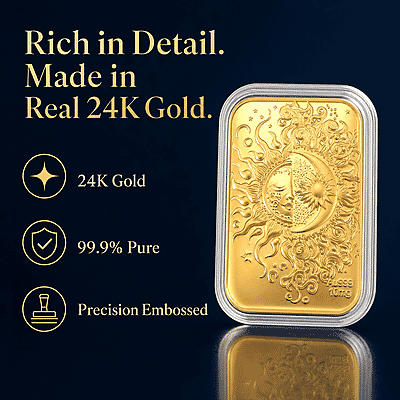 24K Golden Celestial Sun and Moon Emboss Sheet 10mg - Product card gallery slide 2 (10178323382585)