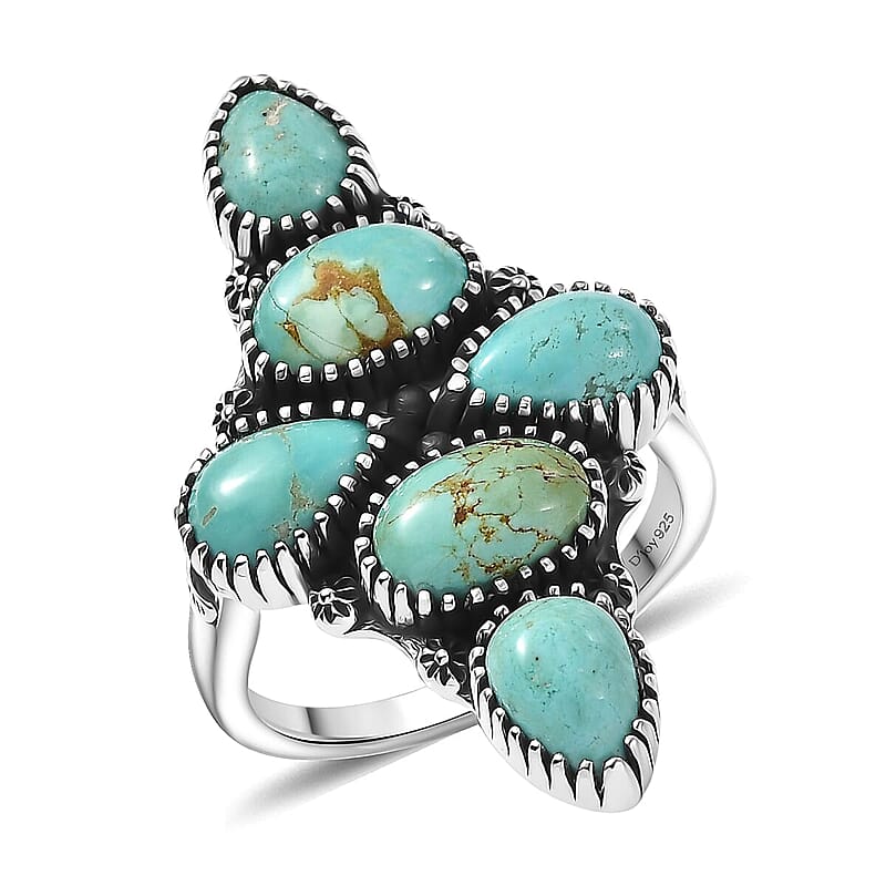 D'Joy Artisan Crafted Royston Turquoise Ring in Black Oxidised Sterling Silver 5.85 ctw (Size 10.0)