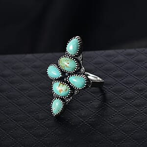 D'Joy Artisan Crafted Royston Turquoise Ring in Black Oxidised Sterling Silver 5.85 ctw (Size 10.0)