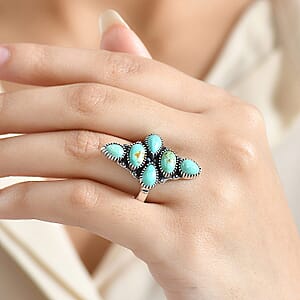D'Joy Artisan Crafted Royston Turquoise Ring in Black Oxidised Sterling Silver 5.85 ctw (Size 10.0)