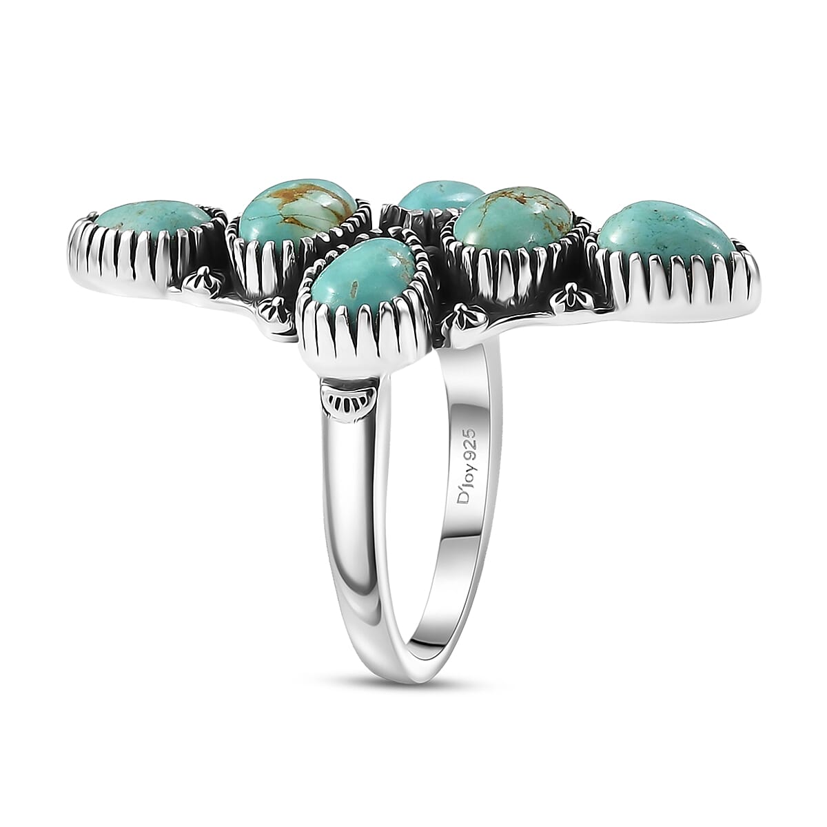 D'Joy Artisan Crafted Premium Royston Turquoise 5.85 ctw Ring in Black Oxidised Sterling Silver (Size 10.0) image number 3