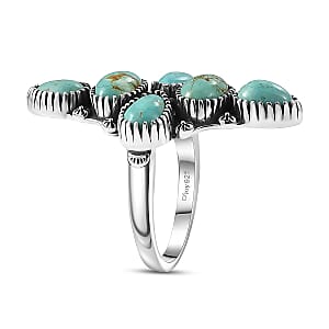 D'Joy Artisan Crafted Royston Turquoise Ring in Black Oxidised Sterling Silver 5.85 ctw (Size 10.0)