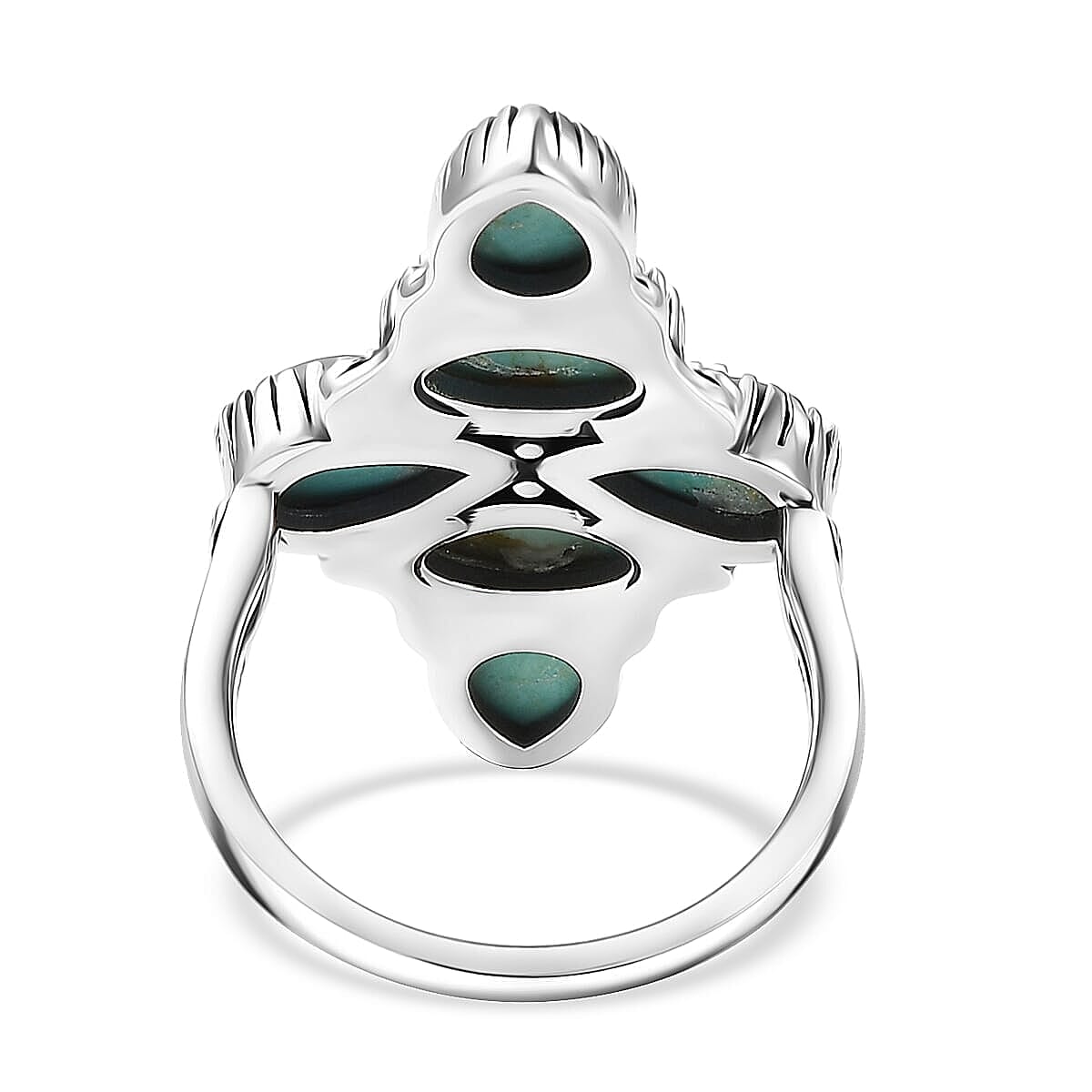 D'Joy Artisan Crafted Royston Turquoise Ring in Black Oxidised Sterling Silver 5.85 ctw (Size 10.0)