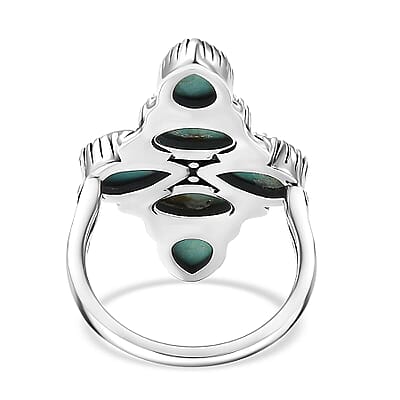 D'Joy Artisan Crafted Royston Turquoise Ring in Black Oxidised Sterling Silver 5.85 ctw (Size 10.0)
