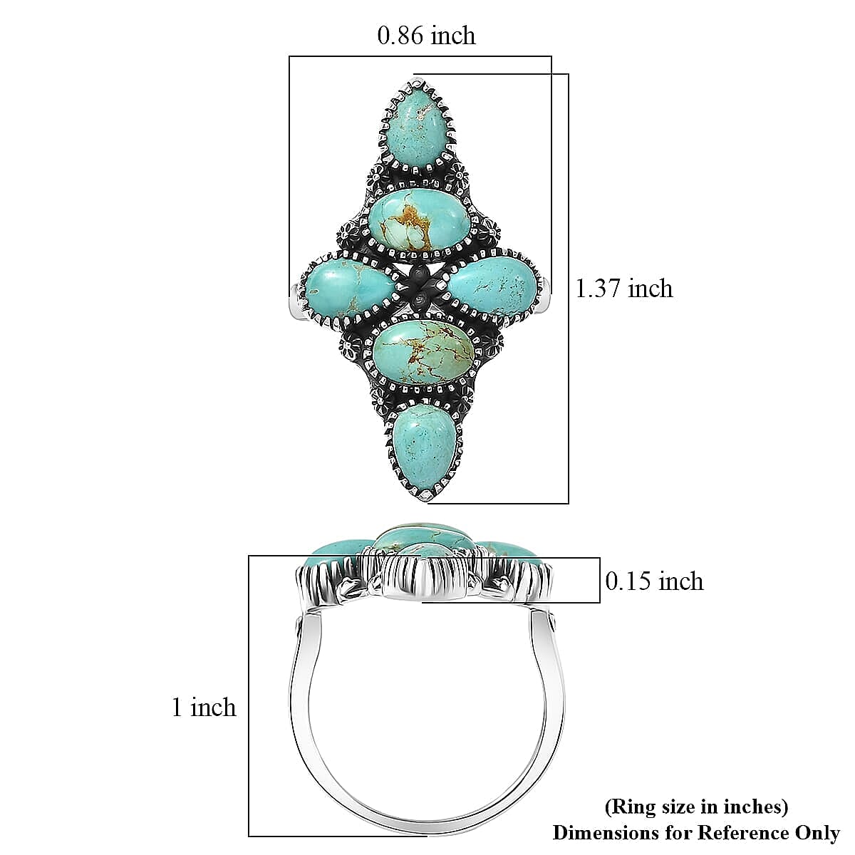 D'Joy Artisan Crafted Royston Turquoise Ring in Black Oxidised Sterling Silver 5.85 ctw (Size 10.0)
