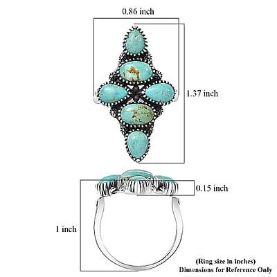 D'Joy Artisan Crafted Royston Turquoise Ring in Black Oxidised Sterling Silver 5.85 ctw (Size 10.0)