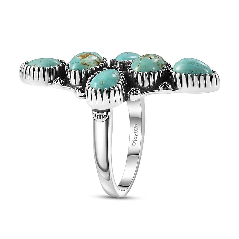 D'Joy Artisan Crafted Royston Turquoise Ring in Black Oxidised Sterling Silver 5.85 ctw (Size 6.0)