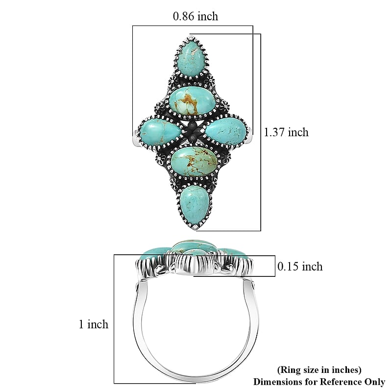 D'Joy Artisan Crafted Royston Turquoise Ring in Black Oxidised Sterling Silver 5.85 ctw (Size 6.0)