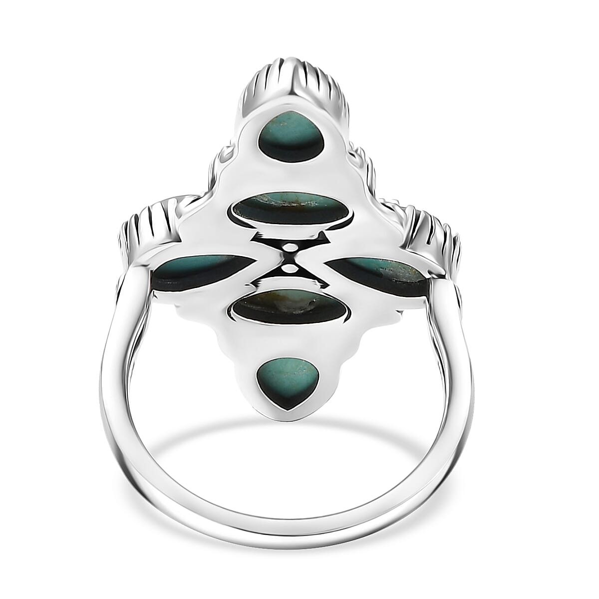 D'Joy Artisan Crafted Premium Royston Turquoise 5.85 ctw Ring in Black Oxidised Sterling Silver (Size 7.0) image number 4