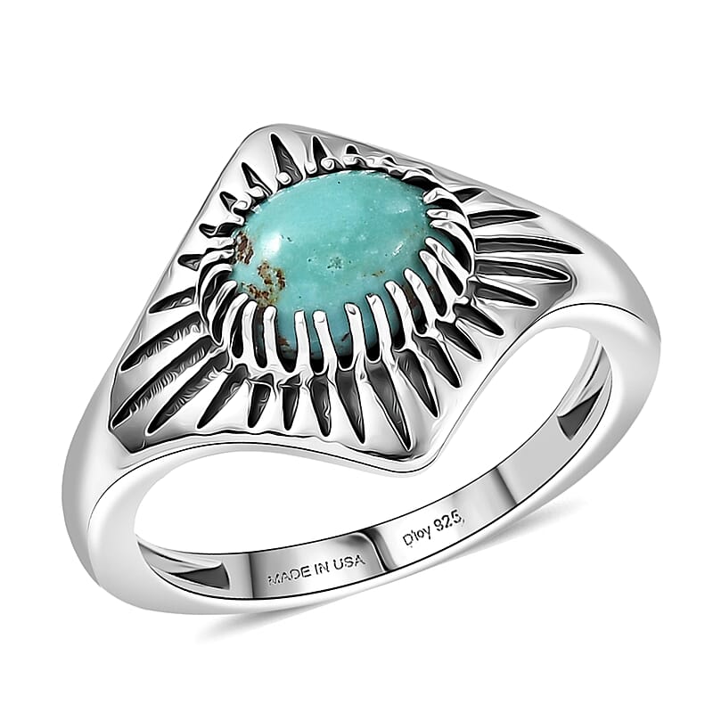 D'Joy Artisan Crafted Royston Turquoise Ring in Black Oxidised Sterling Silver 1.35 ctw (Size 10.0)