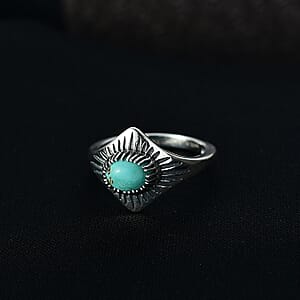 D'Joy Artisan Crafted Royston Turquoise Ring in Black Oxidised Sterling Silver 1.35 ctw (Size 10.0)