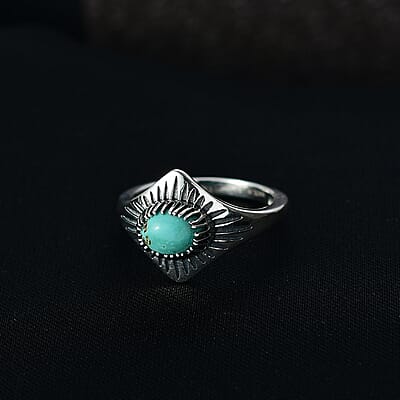D'Joy Artisan Crafted Royston Turquoise Ring in Black Oxidised Sterling Silver 1.35 ctw (Size 10.0)