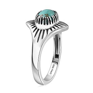 D'Joy Artisan Crafted Royston Turquoise Ring in Black Oxidised Sterling Silver 1.35 ctw (Size 7.0)