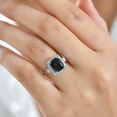 Certified & Appraised Rhapsody 950 Platinum AAAA Monte Belo Indicolite, Diamond (E-F, VS) (0.32 cts) Ring (Size 5.0) (6.90 g) 3.03 ctw