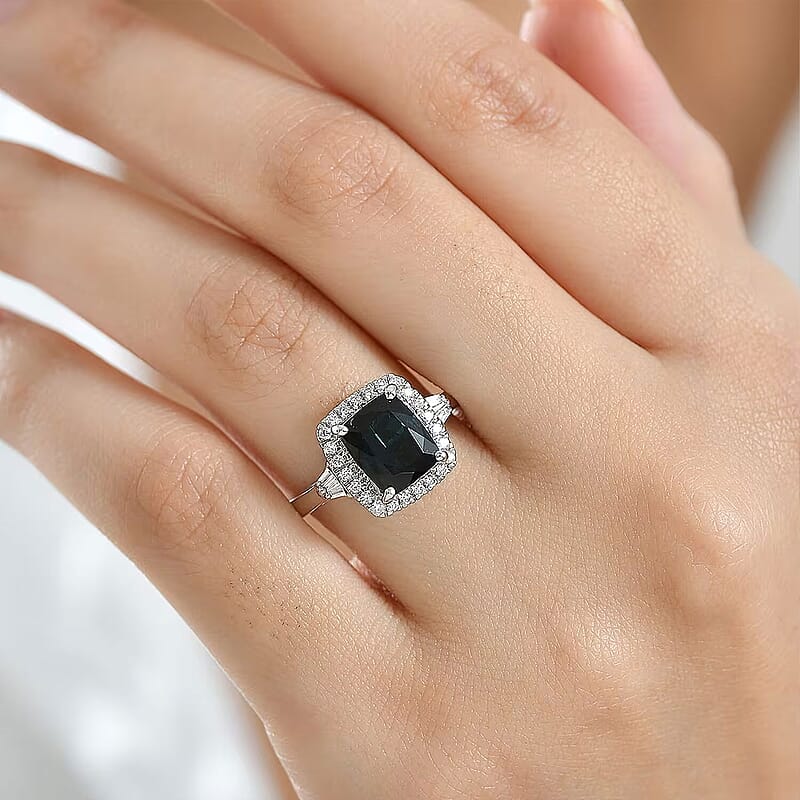 Certified & Appraised Rhapsody 950 Platinum AAAA Monte Belo Indicolite, Diamond (E-F, VS) (0.32 cts) Ring (Size 10.0) (6.90 g) 3.03 ctw