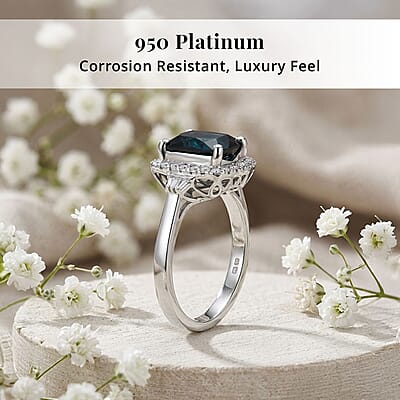 Certified & Appraised Rhapsody 950 Platinum AAAA Monte Belo Indicolite, Diamond (E-F, VS) (0.32 cts) Ring (Size 5.0) (6.90 g) 3.03 ctw