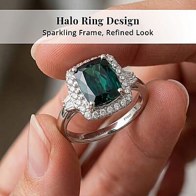 Certified & Appraised Rhapsody 950 Platinum AAAA Monte Belo Indicolite, Diamond (E-F, VS) (0.32 cts) Ring (Size 5.0) (6.90 g) 3.03 ctw