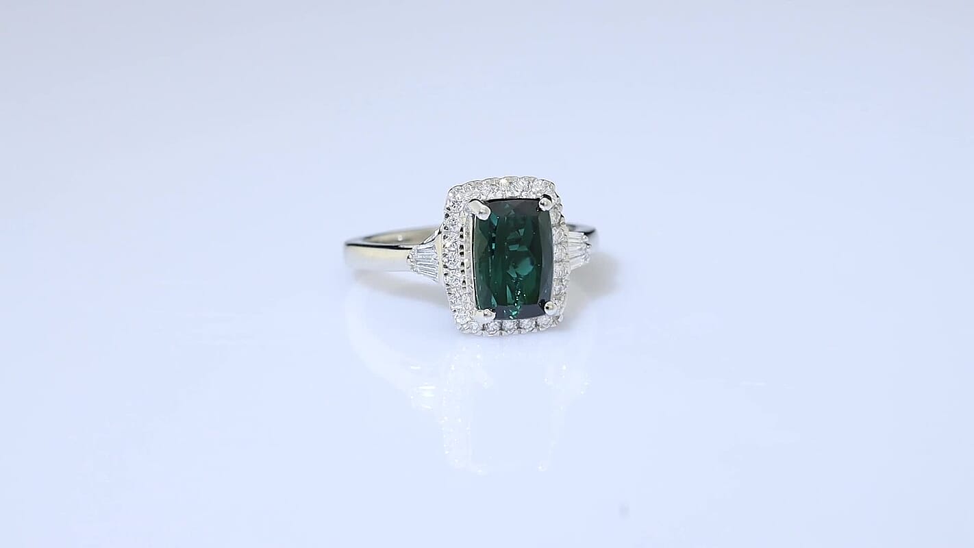 Certified & Appraised Rhapsody 950 Platinum AAAA Monte Belo Indicolite, Diamond (E-F, VS) (0.32 cts) Ring (Size 10.0) (6.90 g) 3.03 ctw