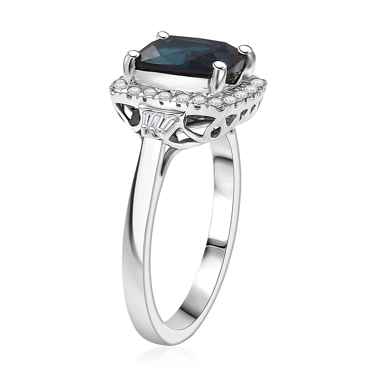 Certified & Appraised Rhapsody AAAA Monte Belo Indicolite and E-F VS Diamond 3.03 ctw Ring in 950 Platinum (Size 7.0) 6.90 Grams image number 3