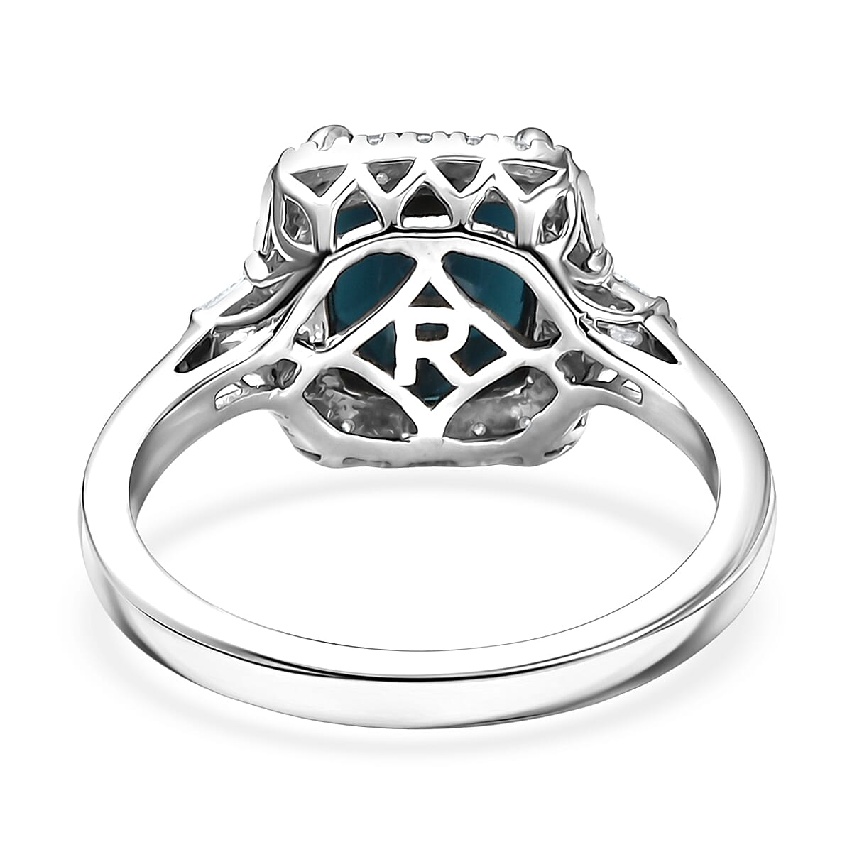 Certified & Appraised Rhapsody AAAA Monte Belo Indicolite and E-F VS Diamond 3.03 ctw Ring in 950 Platinum (Size 7.0) 6.90 Grams image number 4