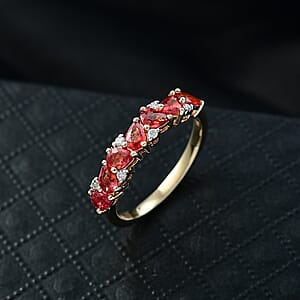 Certified AAA Orange Sapphire, Diamond Ring in 10K Yellow Gold 1.50 ctw (Size 6.0)
