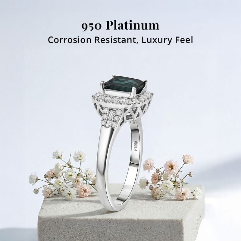 Certified and Appraised Rhapsody AAAA Monte Belo Indicolite, Diamond Ring in 950 Platinum 1.65 ctw (Size 10.0)