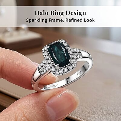 Certified and Appraised Rhapsody AAAA Monte Belo Indicolite, Diamond Ring in 950 Platinum 1.65 ctw (Size 10.0)