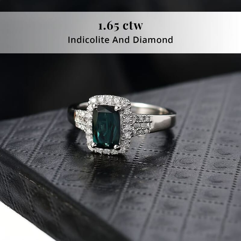 Certified & Appraised Rhapsody AAAA Monte Belo Indicolite, Diamond Ring in 950 Platinum 1.65 ctw (Size 7.0)
