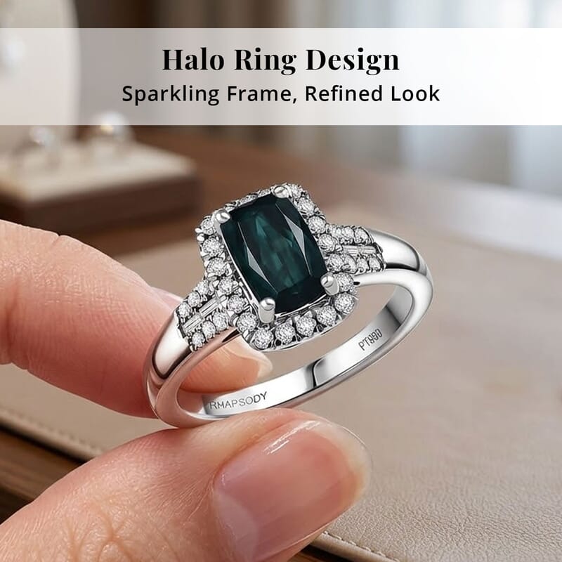 Certified & Appraised Rhapsody AAAA Monte Belo Indicolite, Diamond Ring in 950 Platinum 1.65 ctw (Size 7.0)