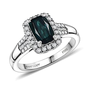 Doorbuster Certified & Appraised Rhapsody AAAA Monte Belo Indicolite and E-F VS Diamond 1.65 ctw Ring in 950 Platinum (Size 8.5) 6.42 Grams