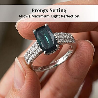 Certified & Appraised Rhapsody AAAA Monte Belo Indicolite and E-F VS Diamond 2.50 ctw Ring in 950 Platinum (Size 10.0) 6.67 Grams