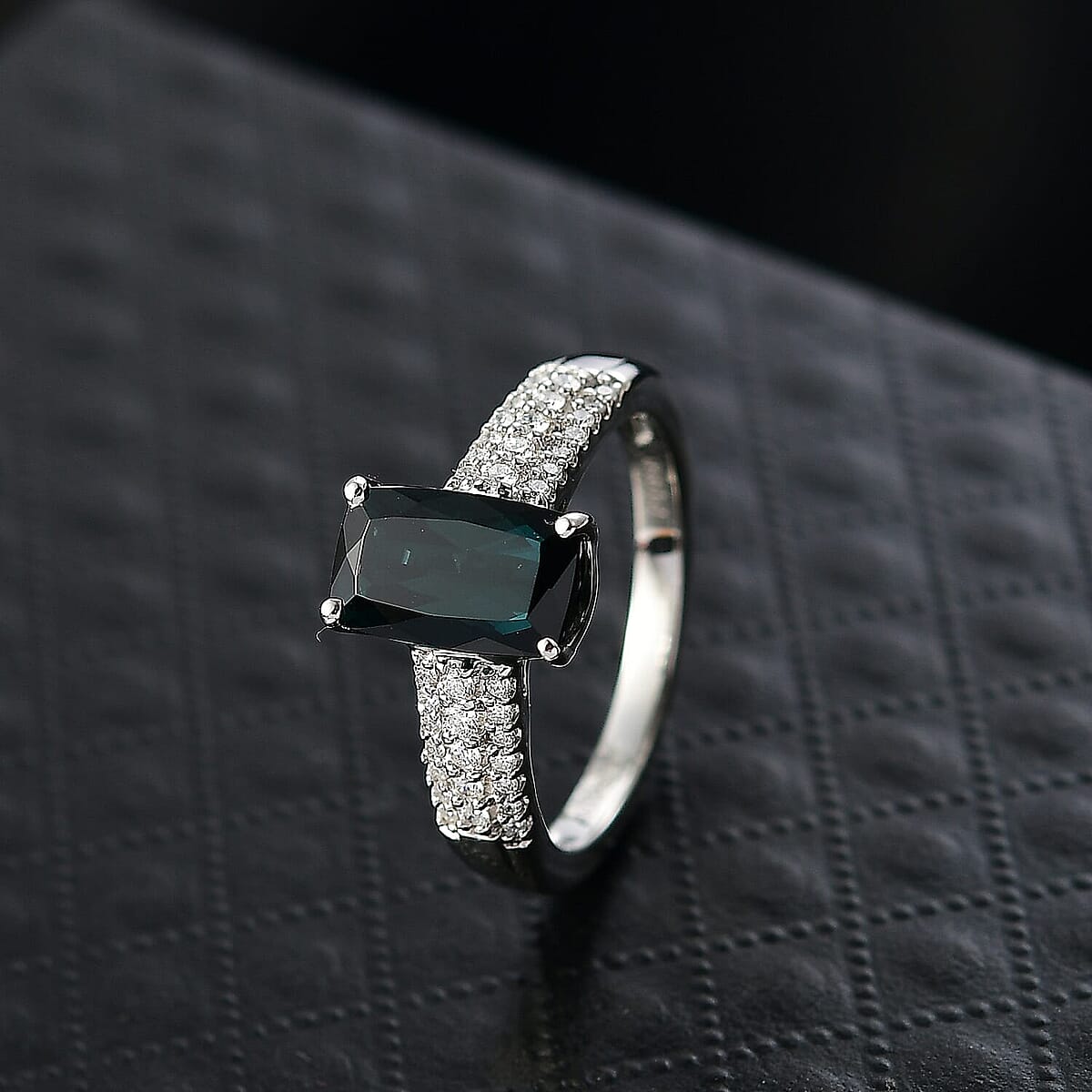 Certified & Appraised Rhapsody AAAA Monte Belo Indicolite and E-F VS Diamond 2.50 ctw Ring in 950 Platinum (Size 5.0) 6.67 Grams image number 1