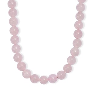 EverTrue Rose Quartz 355.00 ctw Beaded Necklace in Platinum Over 20 Inches 