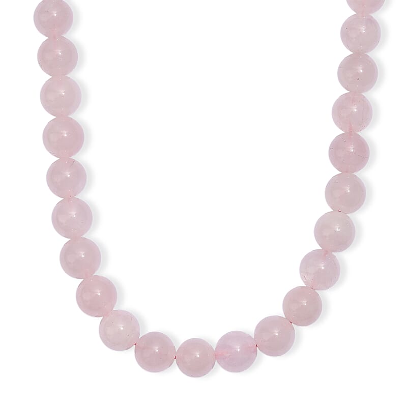 EverTrue Rose Quartz 355.00 ctw Beaded Necklace in Platinum Bond 20 Inches