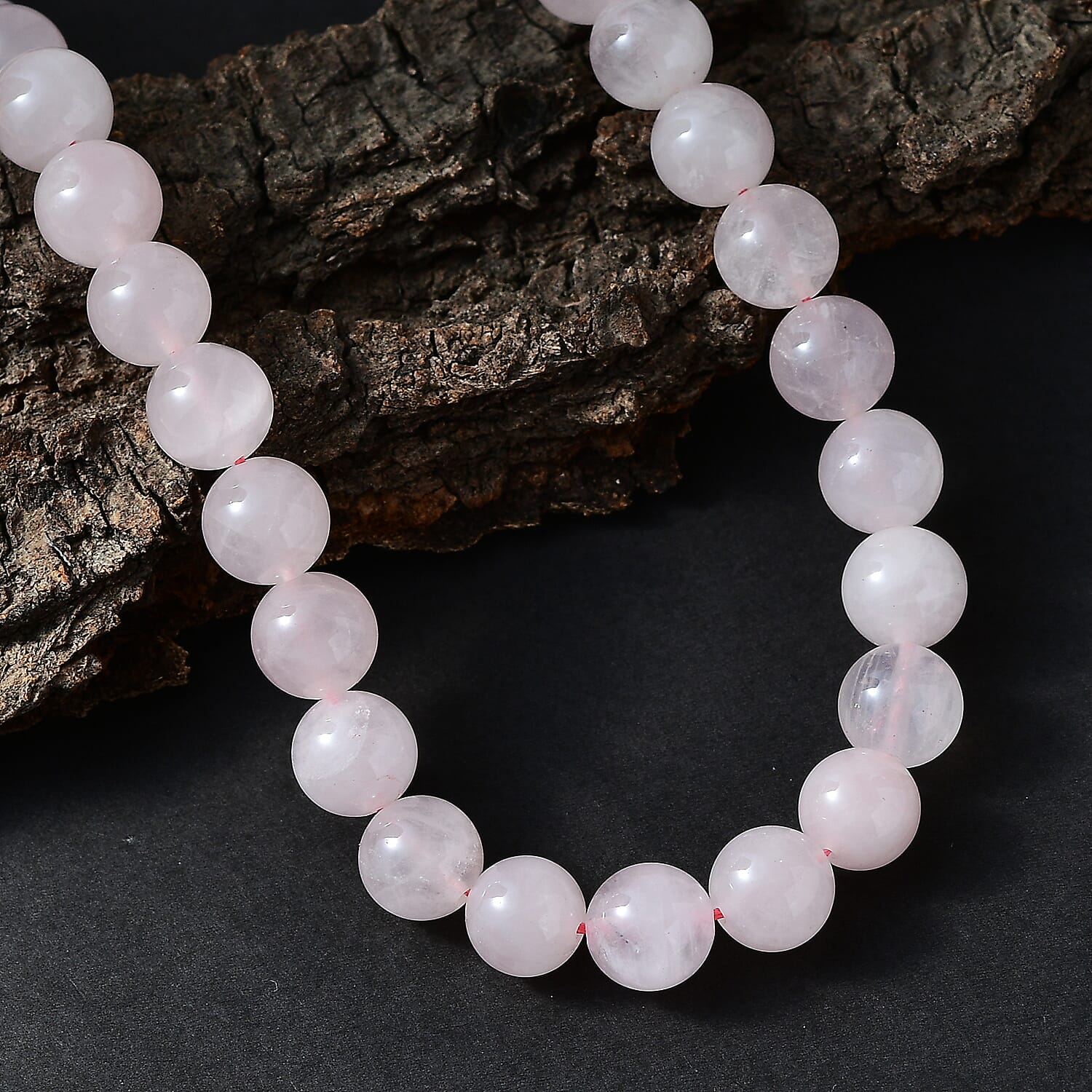 EverTrue Rose Quartz 355.00 ctw Beaded Necklace in Platinum Bond 20 Inches