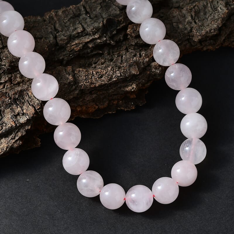 EverTrue Rose Quartz 355.00 ctw Beaded Necklace in Platinum Bond 20 Inches
