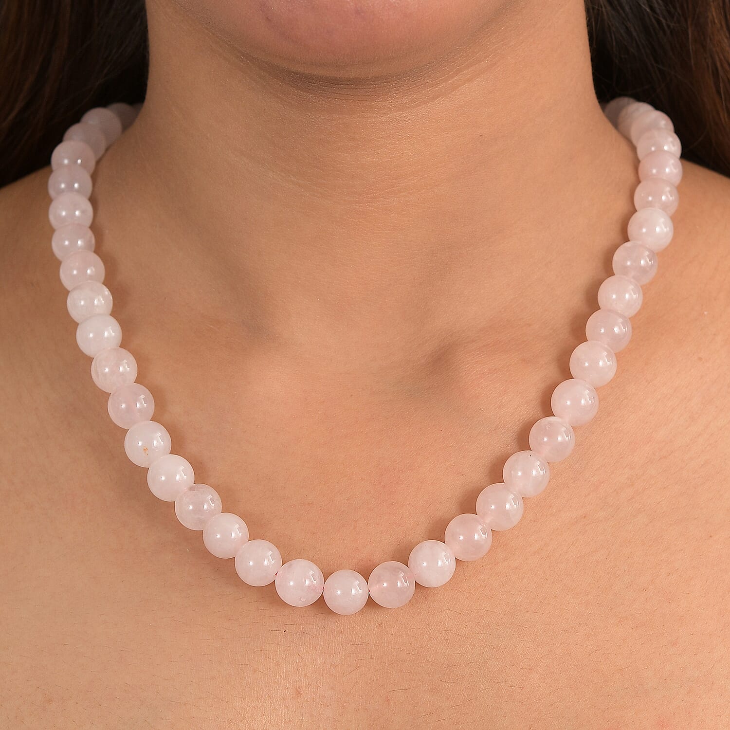 EverTrue Rose Quartz 355.00 ctw Beaded Necklace in Platinum Bond 20 Inches