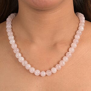 EverTrue Rose Quartz 355.00 ctw Beaded Necklace in Platinum Over 20 Inches 