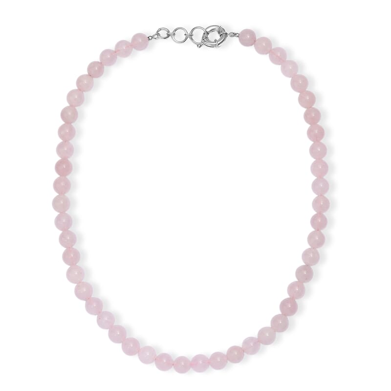 EverTrue Rose Quartz 355.00 ctw Beaded Necklace in Platinum Bond 20 Inches