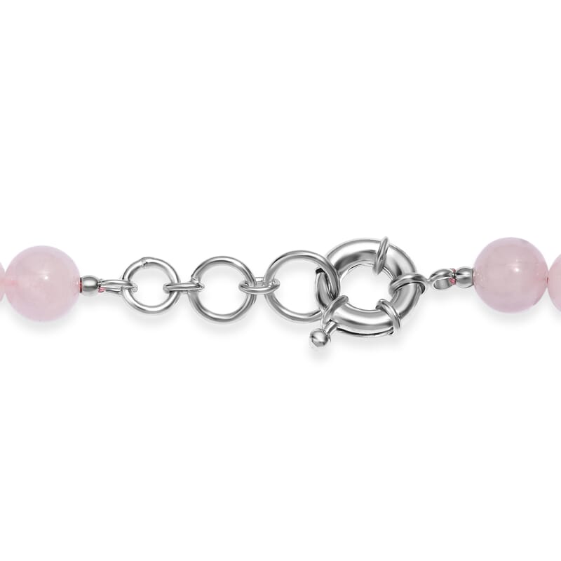 EverTrue Rose Quartz 355.00 ctw Beaded Necklace in Platinum Bond 20 Inches