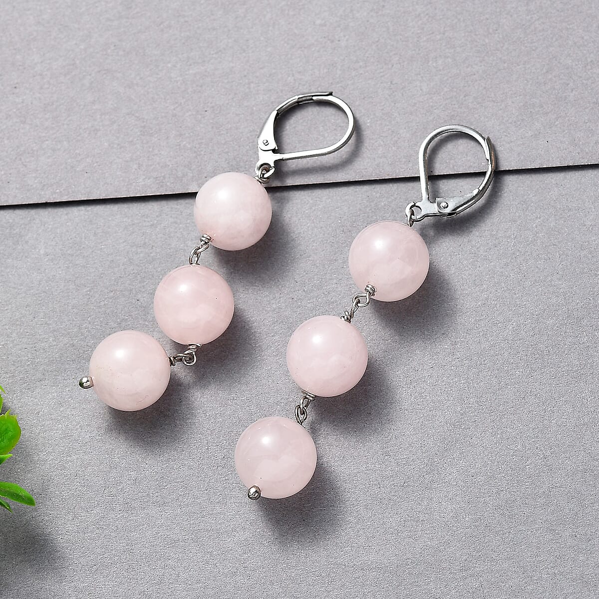 EverTrue Galilea Rose Quartz 40.00 ctw Earrings in Stainless Steel image number 1