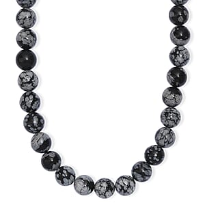 EverTrue Snowflake Obsidian 305.00 ctw Beaded Necklace in Platinum Over 20 Inches 