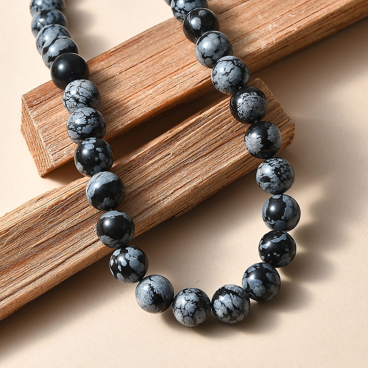 EverTrue Snowflake Obsidian 305.00 ctw Beaded Necklace in Platinum Bond 20 Inches