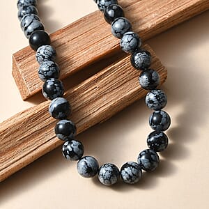 EverTrue Snowflake Obsidian 305.00 ctw Beaded Necklace in Platinum Over 20 Inches 
