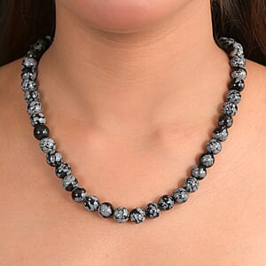 EverTrue Snowflake Obsidian 305.00 ctw Beaded Necklace in Platinum Over 20 Inches 