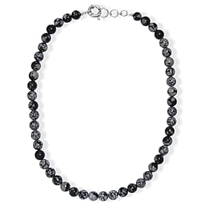 EverTrue Snowflake Obsidian 305.00 ctw Beaded Necklace in Platinum Over 20 Inches 